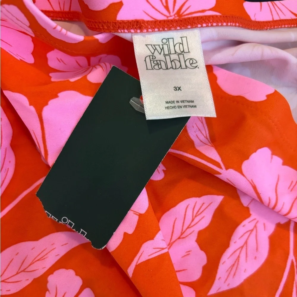 NWT Wild Fable Women's Side Cinch Orange Floral Swim Skirt